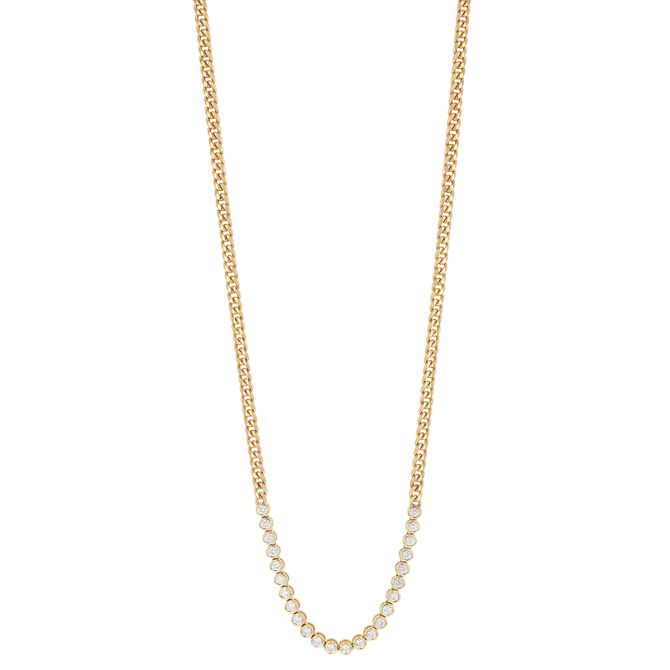 Zoe Chicco Bezel Set Diamond & Curb Chain Necklace in Yellow Gold, 0.72 cttw
