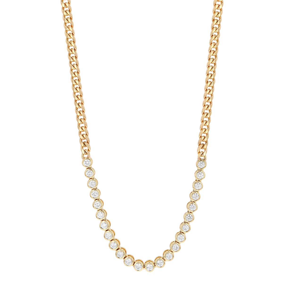 Zoe Chicco Bezel Set Diamond & Curb Chain Necklace in Yellow Gold, 0.72 cttw