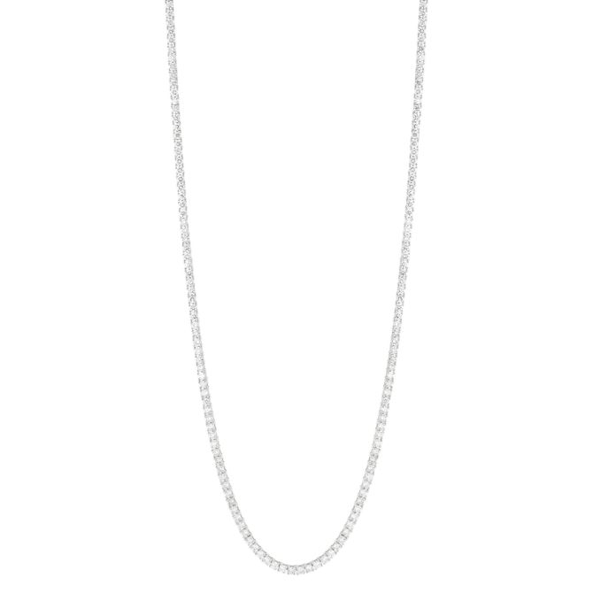 Round Diamond Tennis Necklace in White Gold, 17", 10.20 cttw