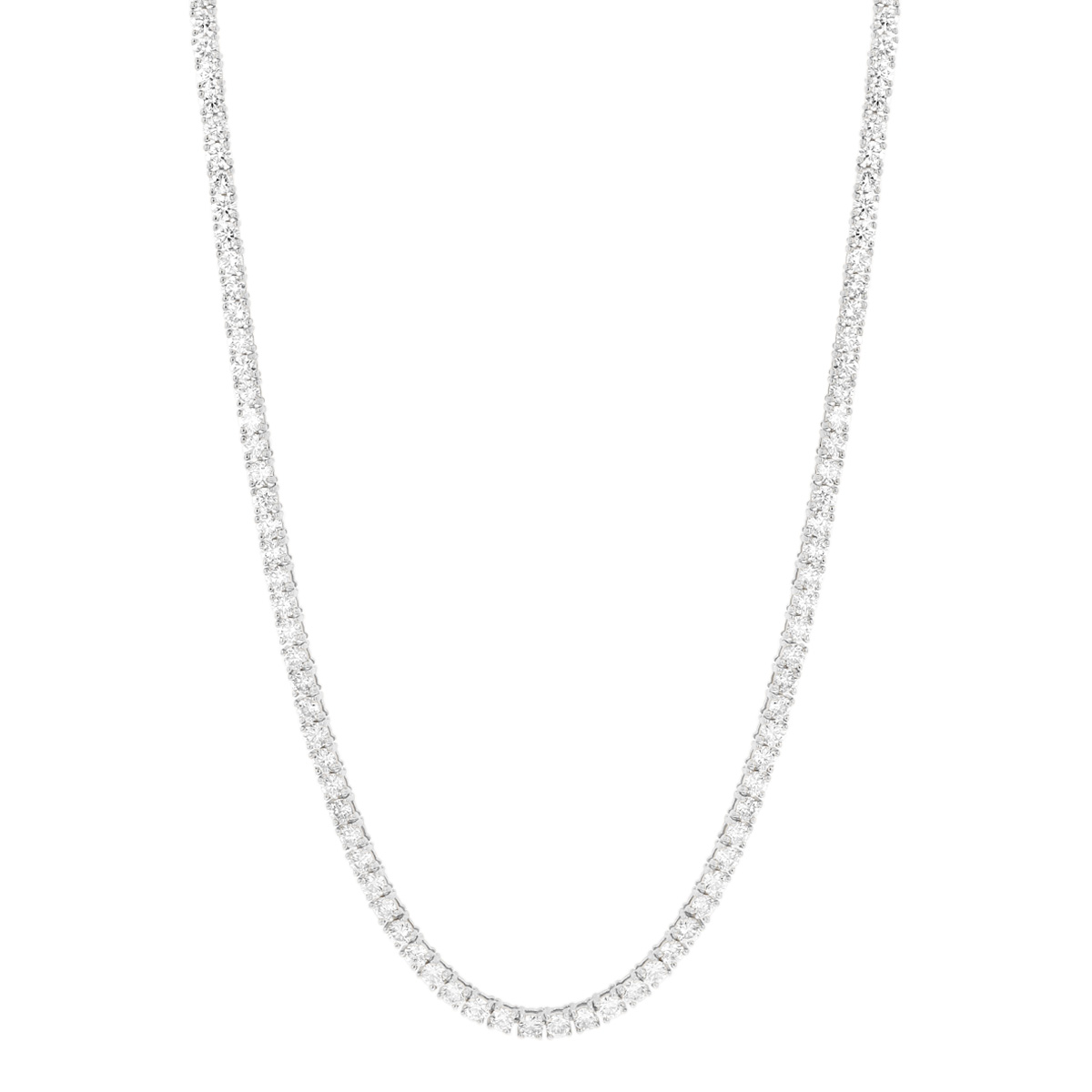 Round Diamond Tennis Necklace in White Gold, 17