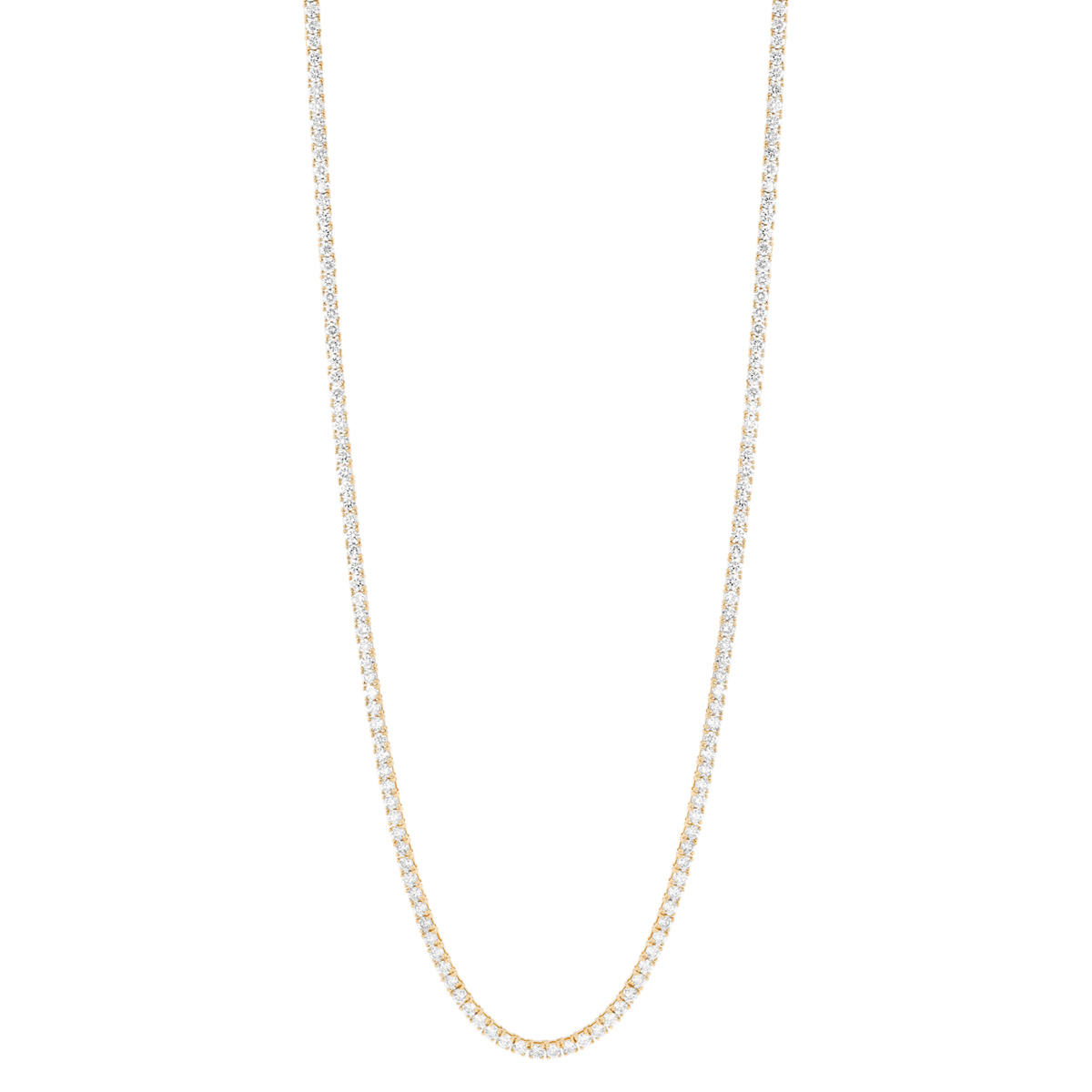 Round Diamond Tennis Necklace in Yellow Gold, 17
