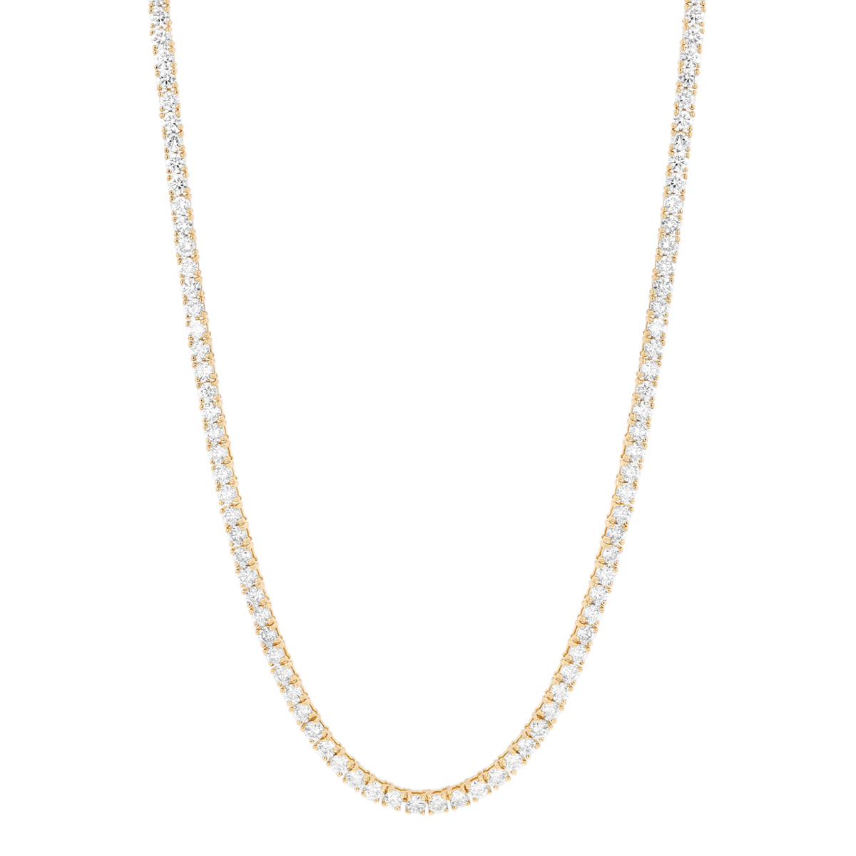 Round Diamond Tennis Necklace in Yellow Gold, 17