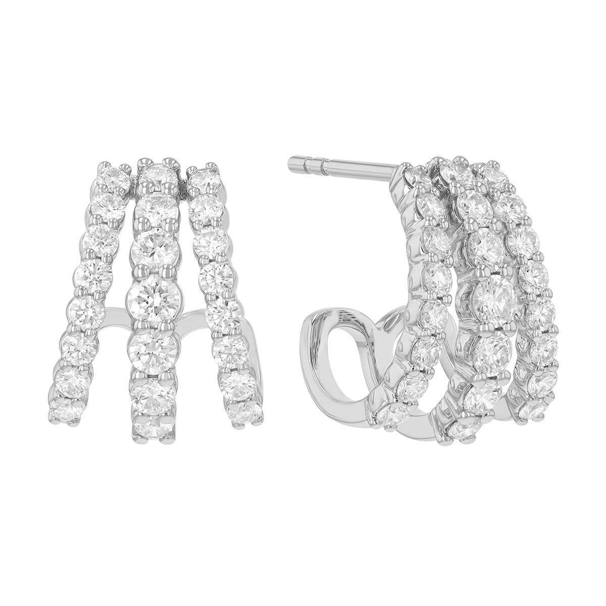 Kwiat Lyric Diamond Triple Row Huggie Hoop Earrings in White Gold