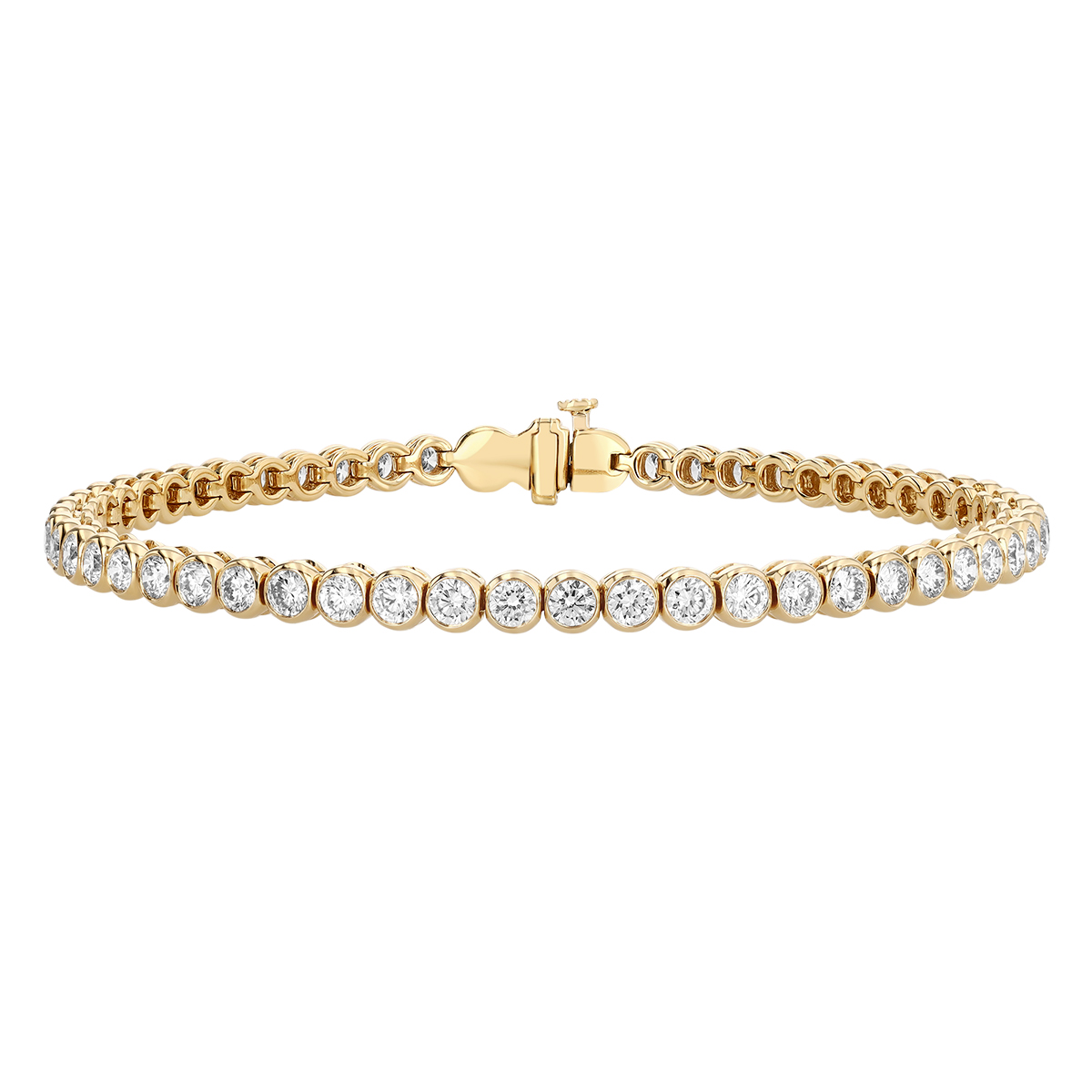 Kwiat Bezel Set Round Diamond Tennis Bracelet in Yellow Gold, 4.04 cttw