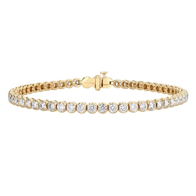 Kwiat Bezel Set Round Diamond Tennis Bracelet in Yellow Gold, 4.04 cttw