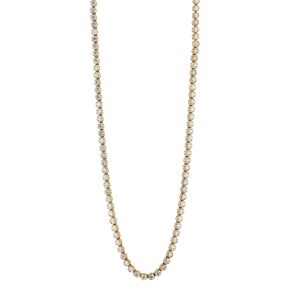 Kwiat Bezel Set Round Diamond Tennis Necklace in Yellow Gold, 16.15