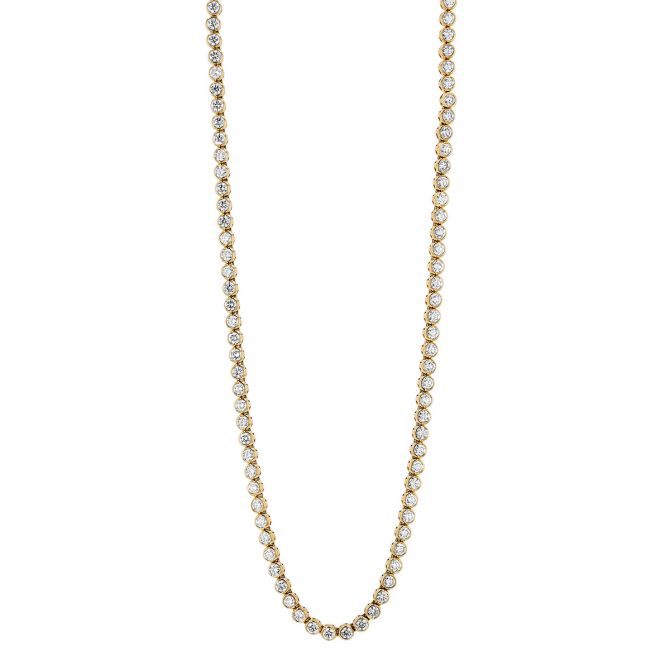 Kwiat Bezel Set Round Diamond Tennis Necklace in Yellow Gold, 16.15", 6.33 cttw