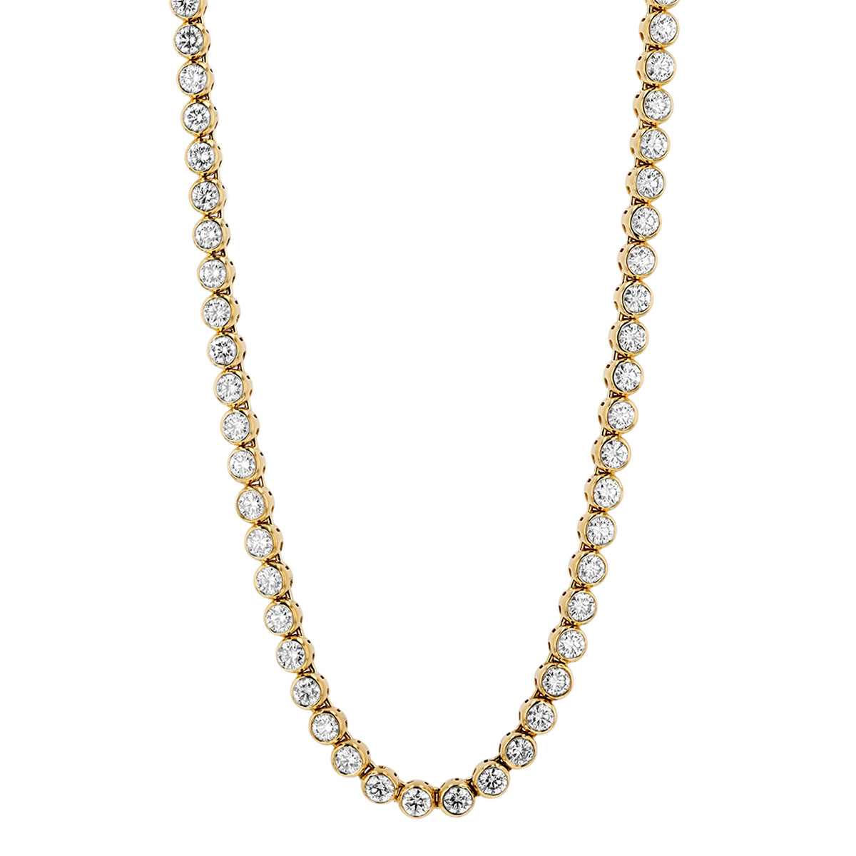 Kwiat Bezel Set Round Diamond Tennis Necklace in Yellow Gold, 16.15