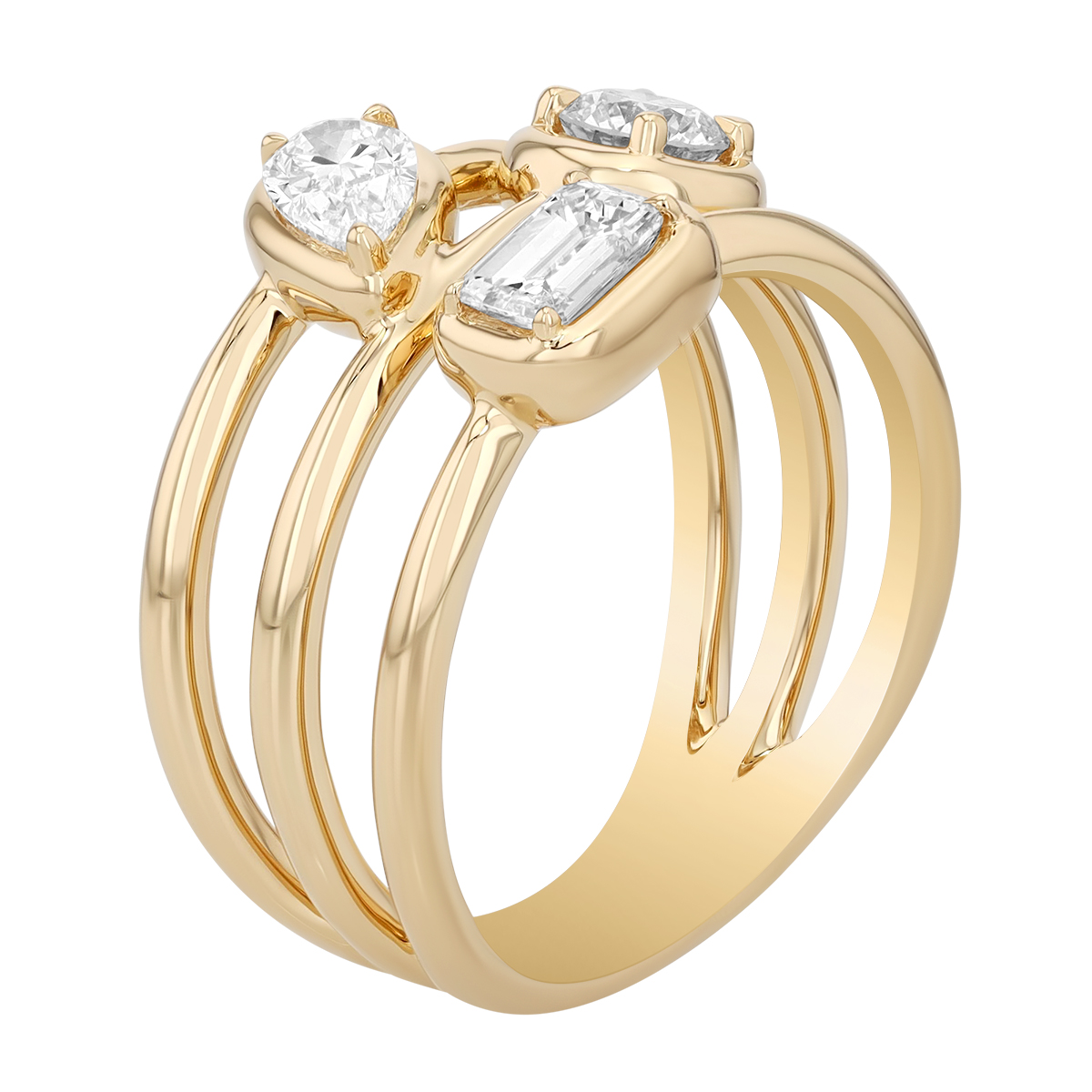 Kwiat Starry Night Mixed Diamond Shape 3 Row Ring in Yellow Gold