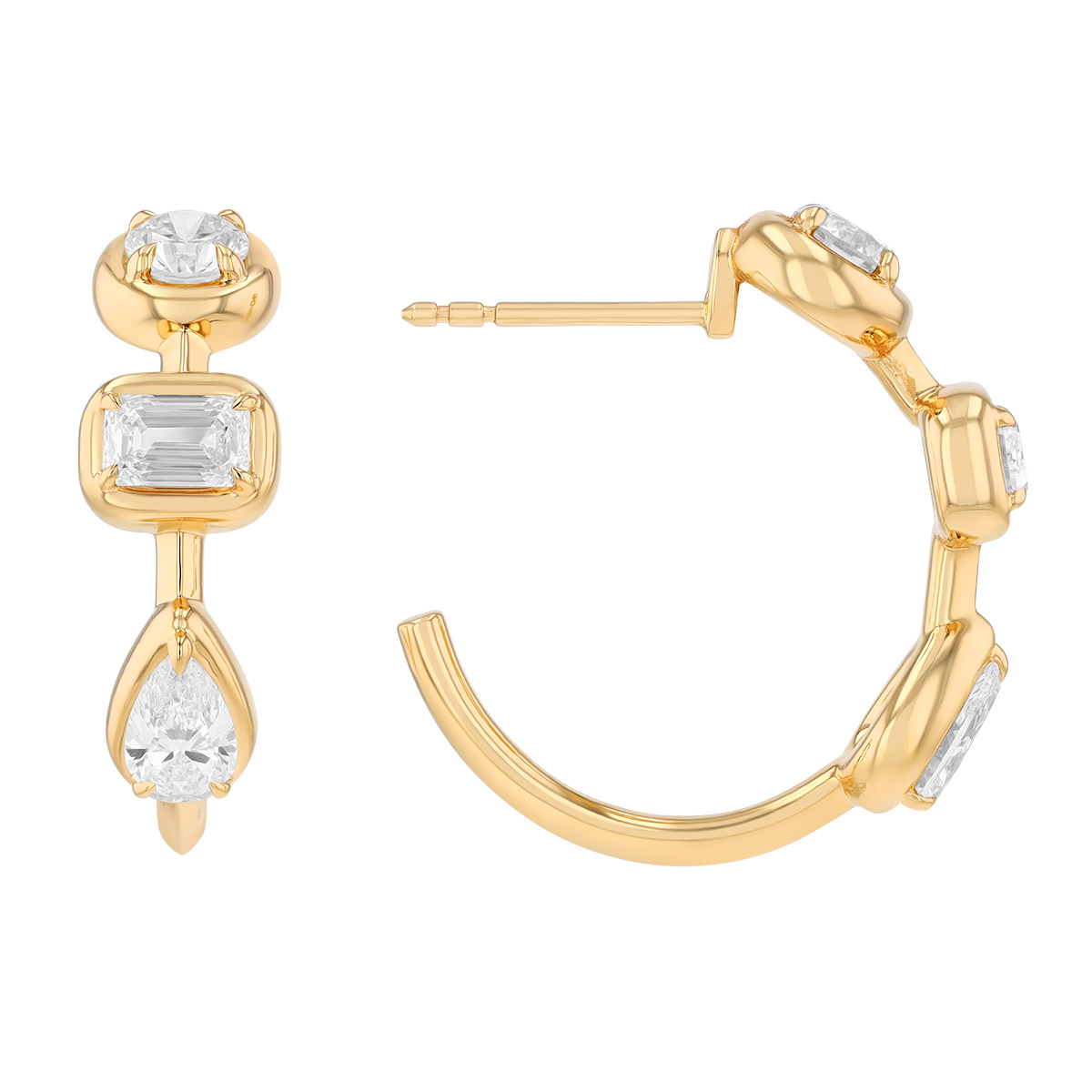 Kwiat Starry Night Mixed Diamond Shape Hoop Earrings in Yellow Gold
