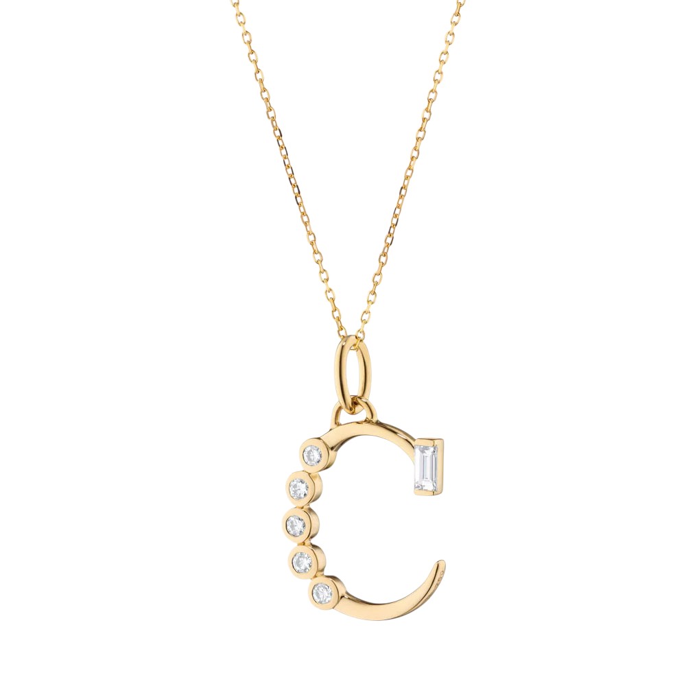 Monica Rich Kosann Diamond Initial Pendant in Yellow Gold, 17"