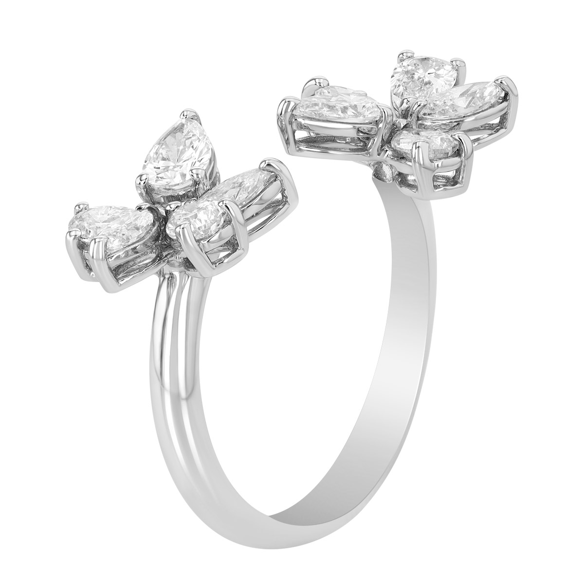Zydo Collection Mixed Shape Diamond Flower Duo Open Ring in White Gold