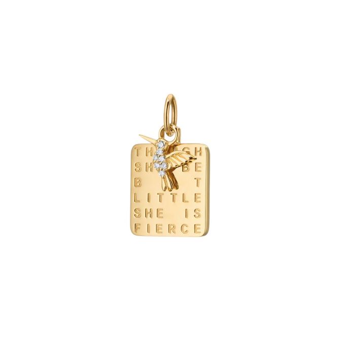 Monica Rich Kosann "She is Fierce" Square Hummingbird Charm in Yellow Gold with Diamond Accents