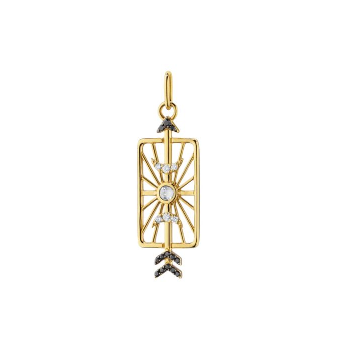 Monica Rich Kosann "Shoot for the Moon" Black & White Diamond Arrow Charm in Yellow Gold