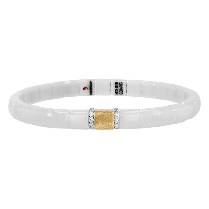 Demeglio Pura Diamond & Yellow Gold Single Station Stretch Bracelet in White Ceramic