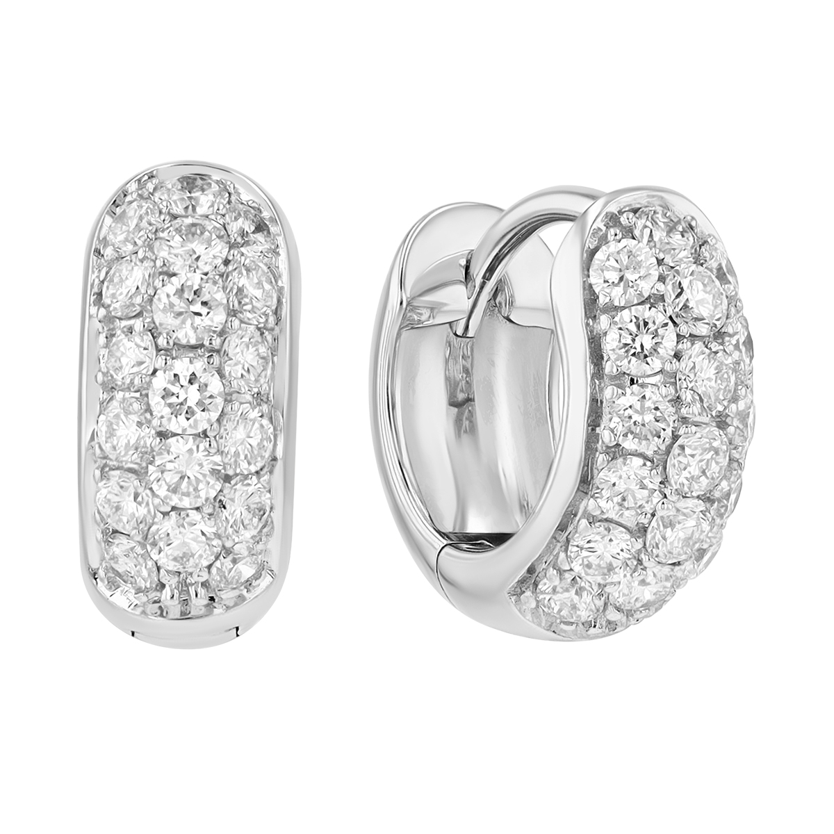 Diamond Pavé Huggie Hoop Earrings in White Gold, 0.49 cttw