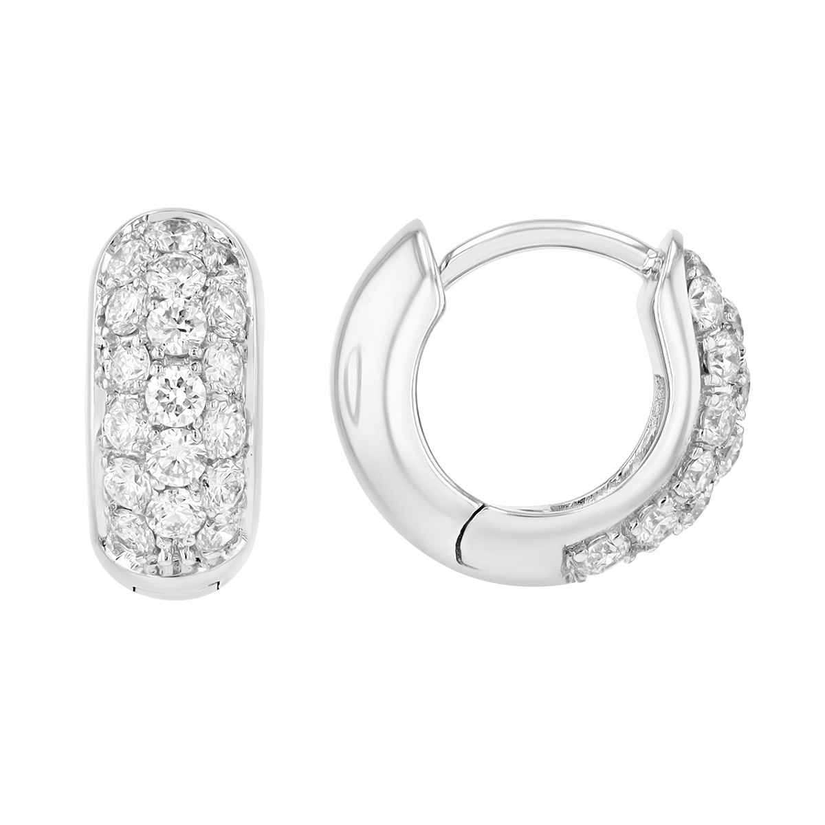 Diamond Pavé Huggie Hoop Earrings in White Gold, 0.49 cttw