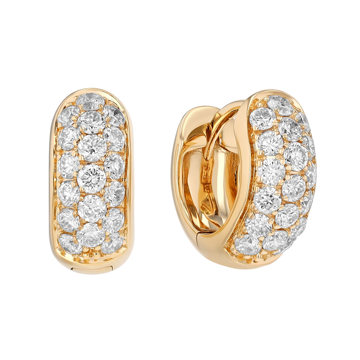Diamond Pavé Huggie Hoop Earrings in Yellow Gold