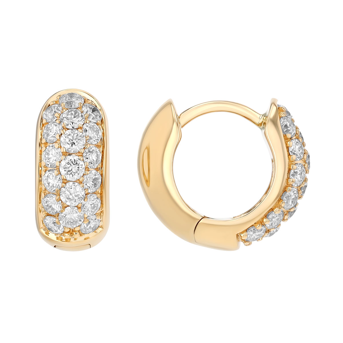 Diamond Pavé Huggie Hoop Earrings in Yellow Gold