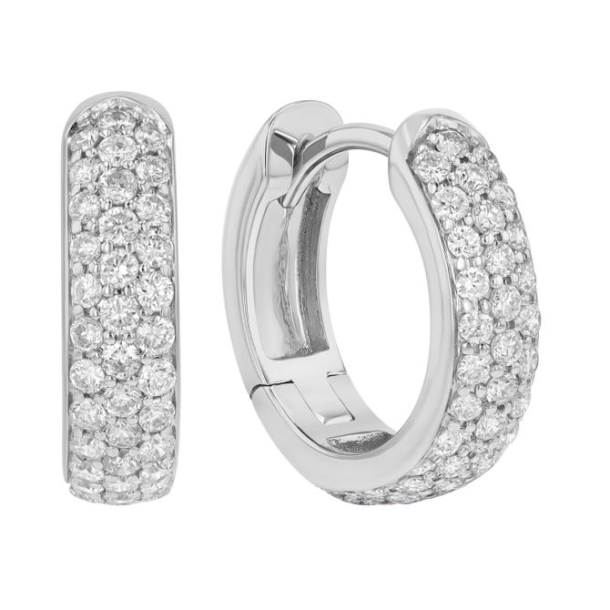 Diamond Pavé Huggie Hoop Earrings in White Gold, 0.47 cttw