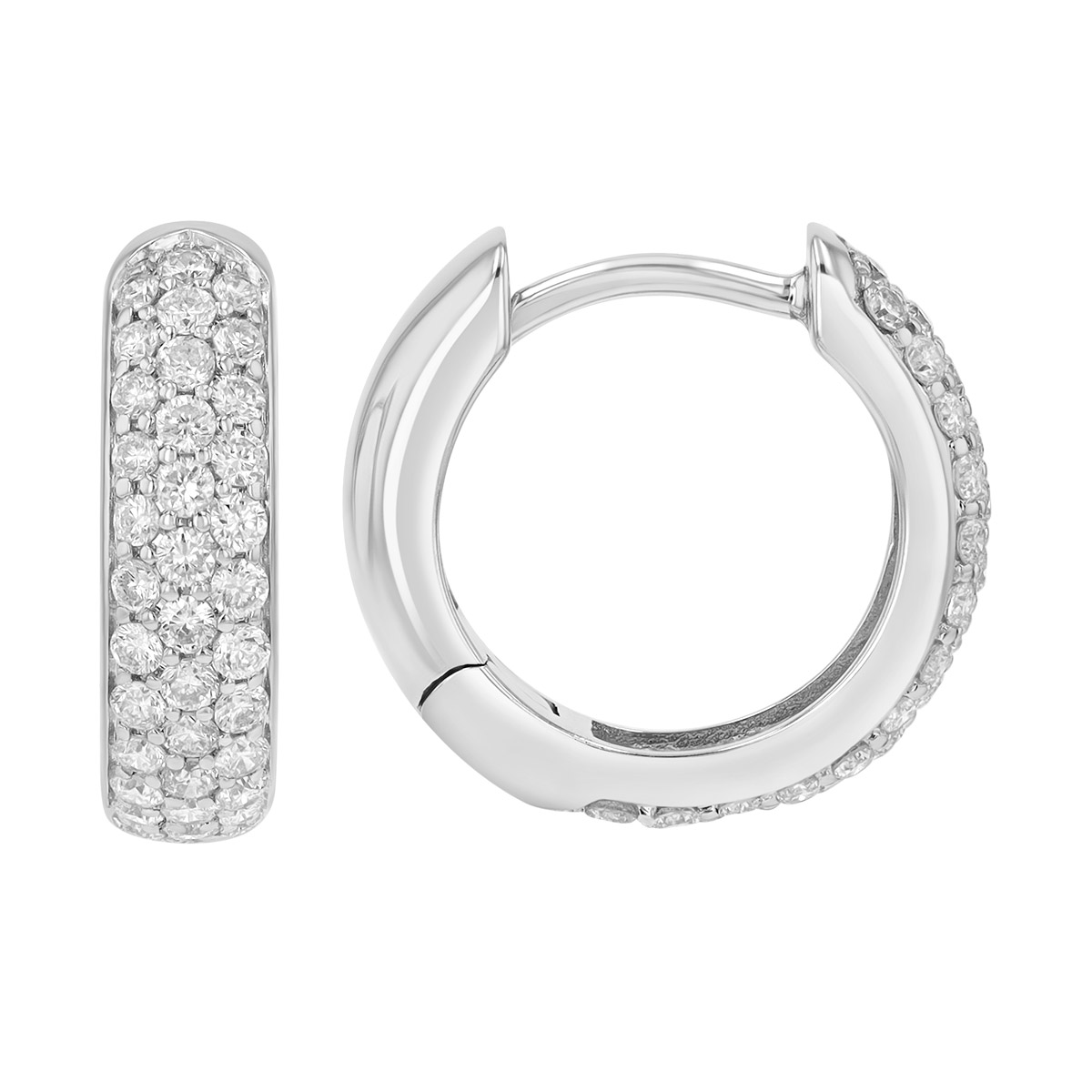 Diamond Pavé Huggie Hoop Earrings in White Gold, 0.47 cttw
