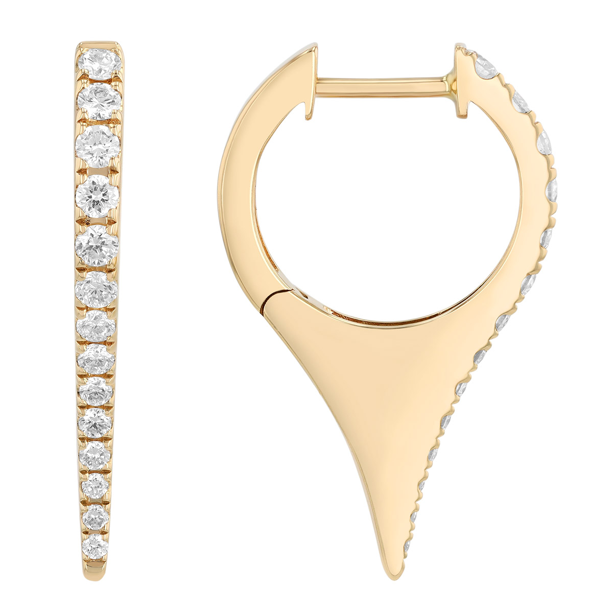 Diamond Point Hoop Earrings in Yellow Gold