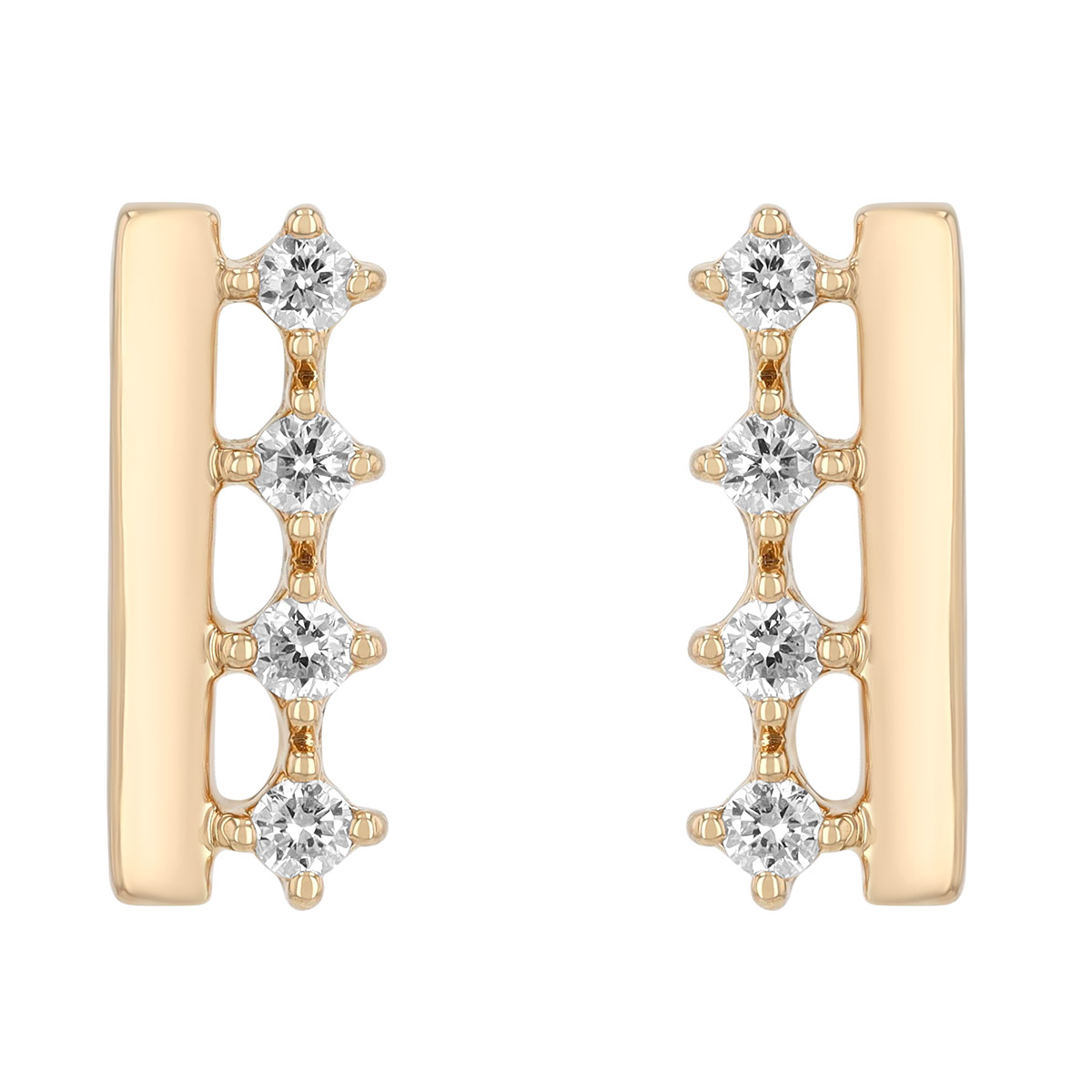 Diamond & Yellow Gold Bar Dainty Stud Earrings