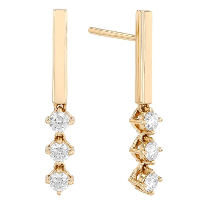 Diamond & Bar Dainty Drop Earrings in Yellow Gold