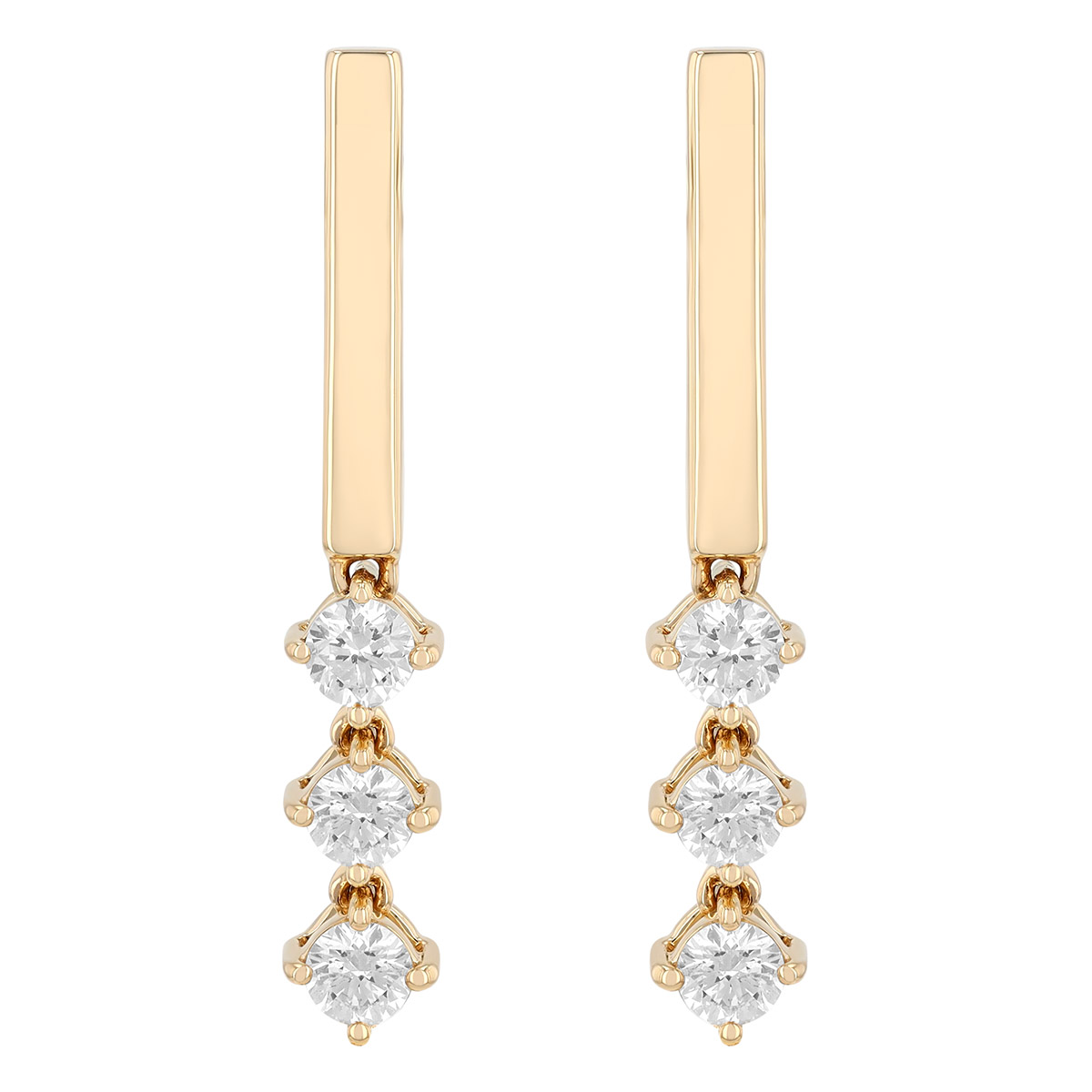 Diamond & Bar Dainty Drop Earrings in Yellow Gold