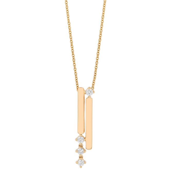 Diamond & Yellow Gold Bar Pendant, 16"