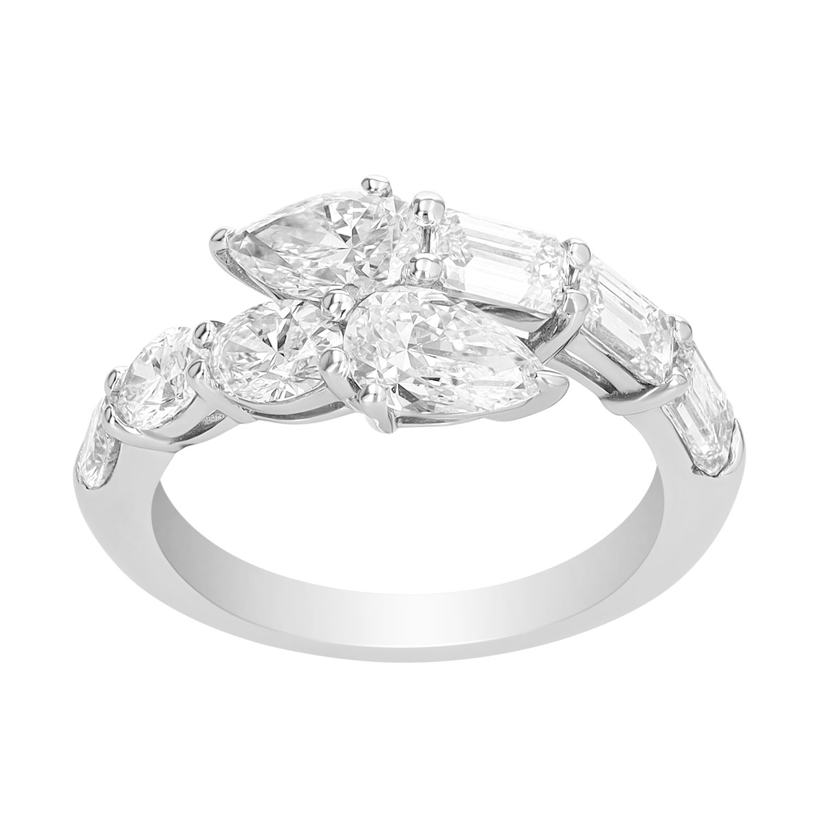 J.B. Star Pear, Oval, & Emerald Cut Diamond Bypass Ring in Platinum