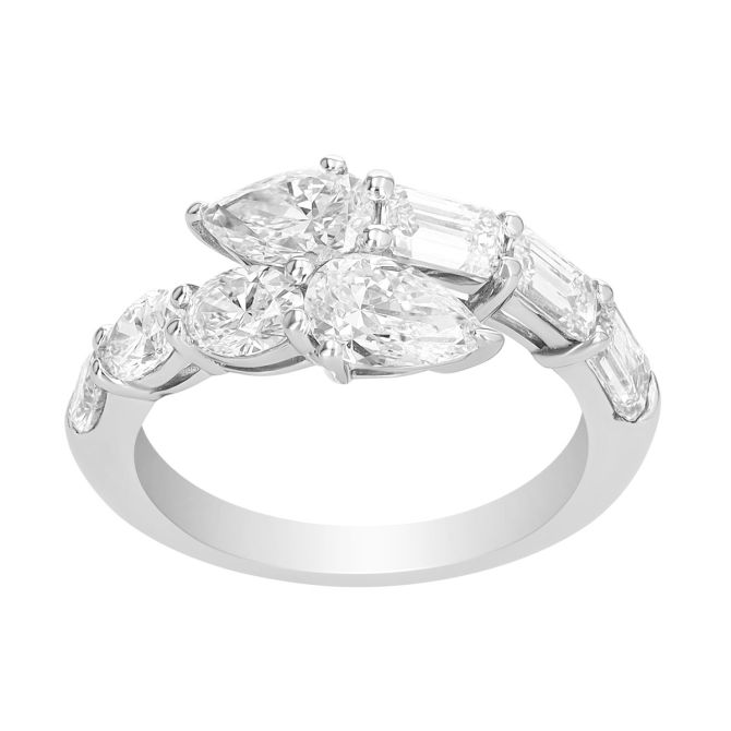 J.B. Star Pear, Oval, & Emerald Cut Diamond Bypass Ring in Platinum