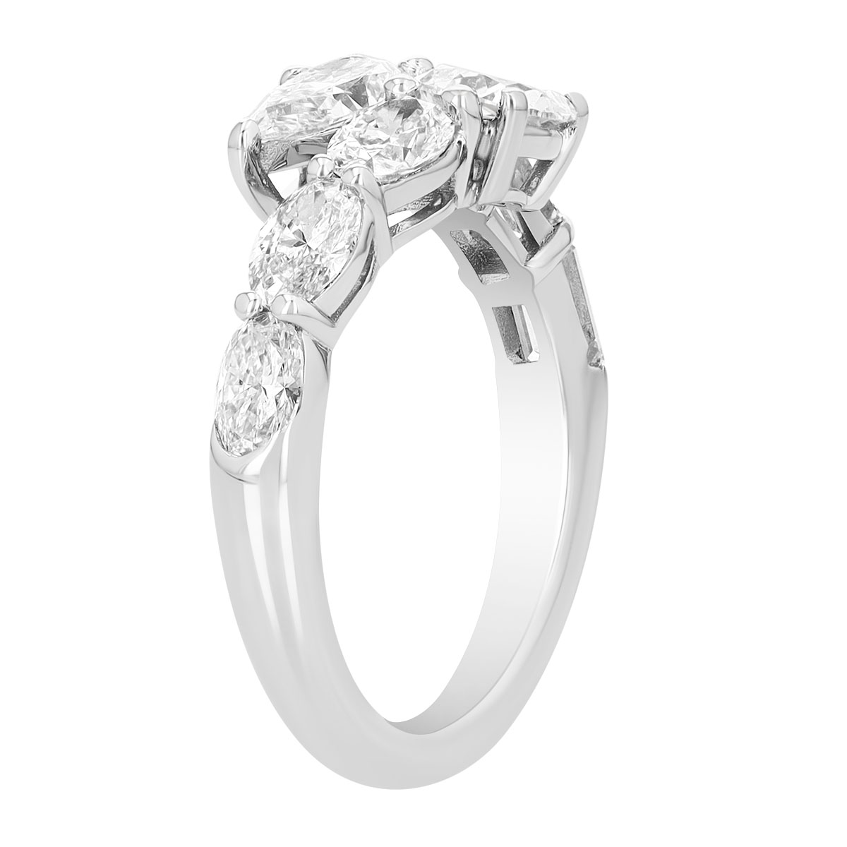 J.B. Star Pear, Oval, & Emerald Cut Diamond Bypass Ring in Platinum