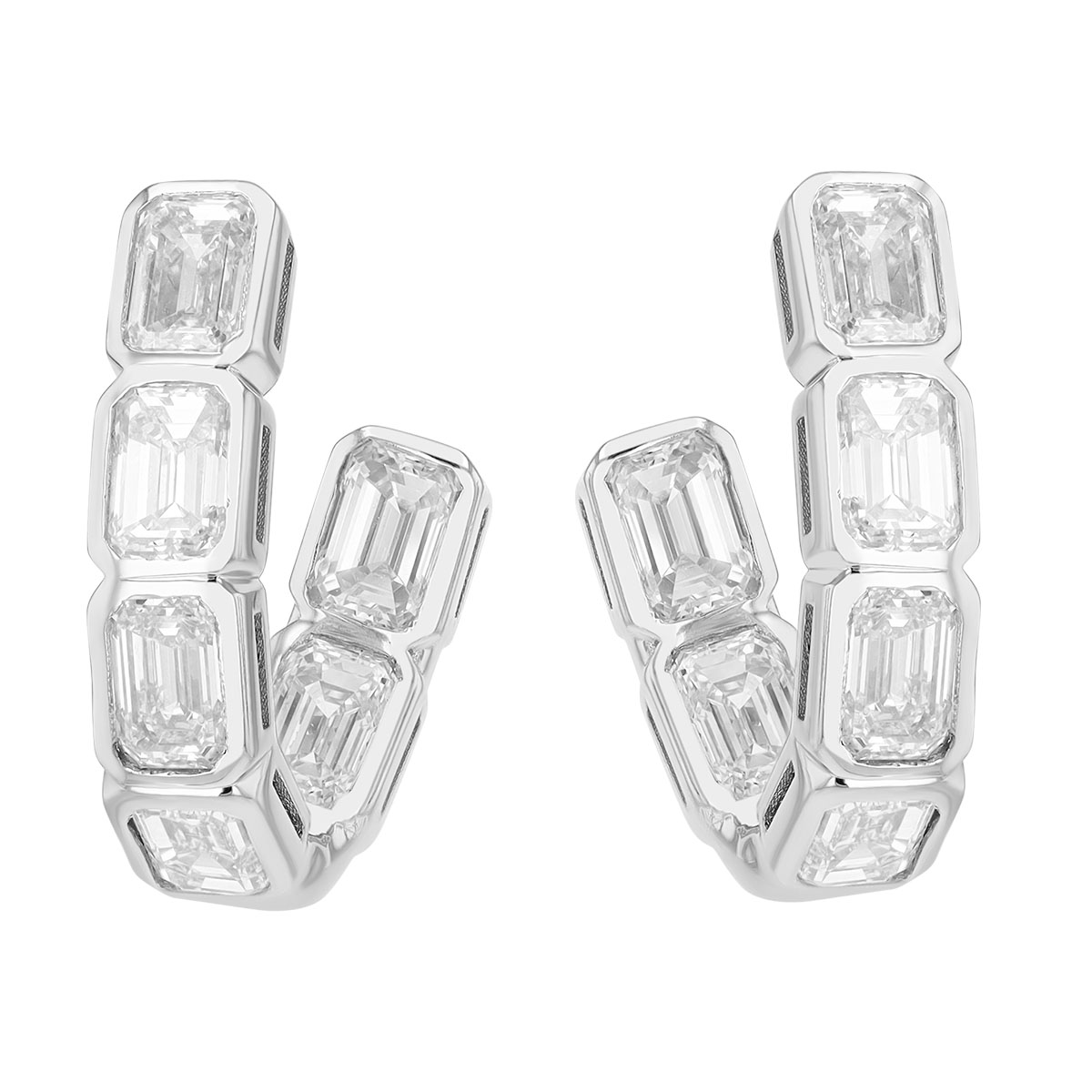 J.B. Star Bezel Set Emerald Cut Diamond In & Out Hoop Earrings in Platinum
