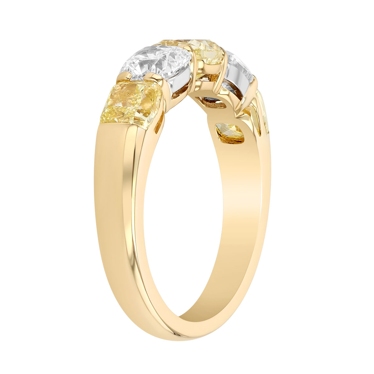 J.B. Star Cushion Cut Fancy Yellow & White Diamond Ring in Yellow Gold & Platinum