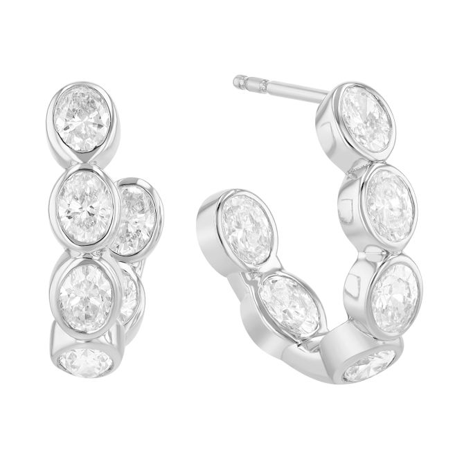 J.B. Star Bezel Set Oval Diamond In & Out Hoop Earrings in Platinum