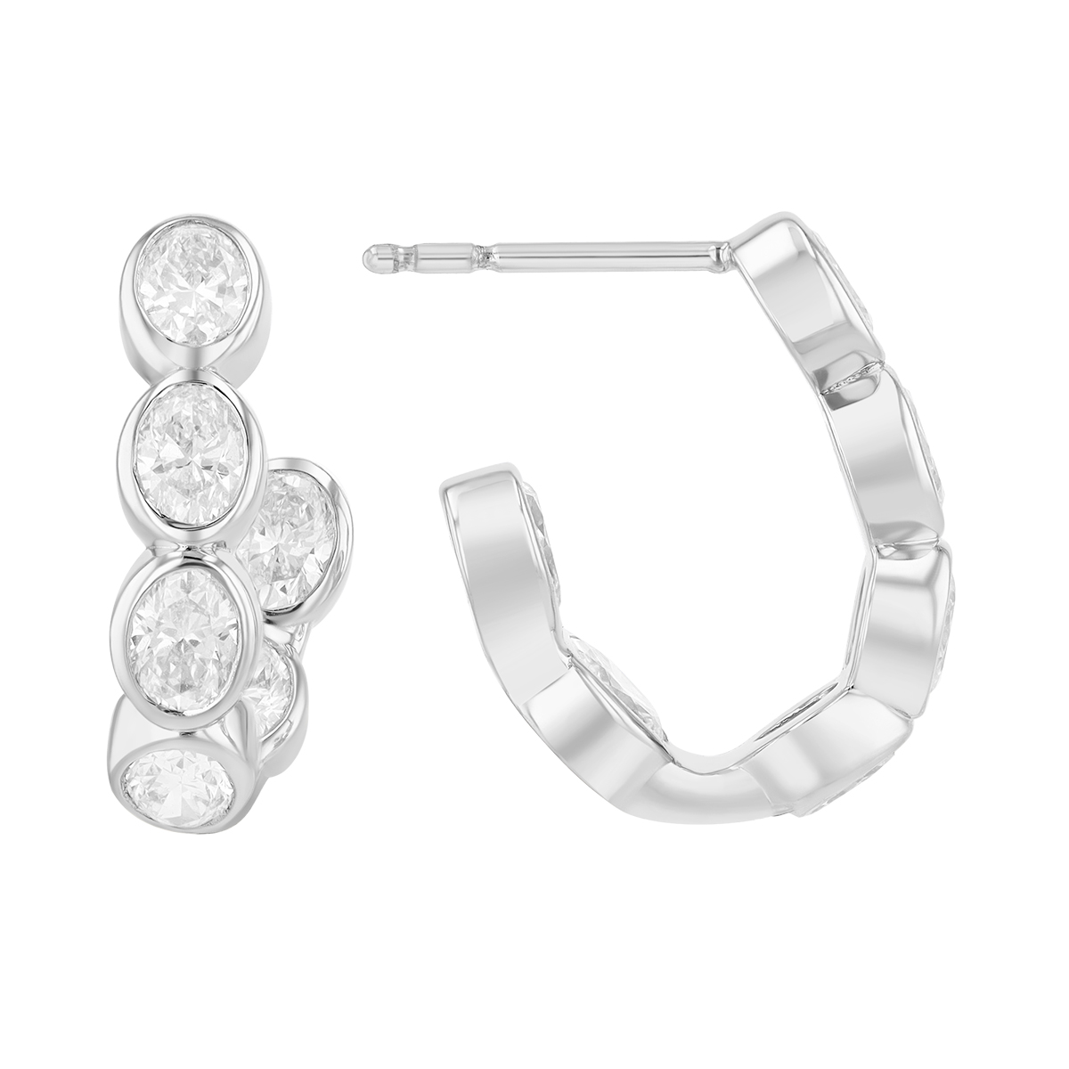 J.B. Star Bezel Set Oval Diamond In & Out Hoop Earrings in Platinum