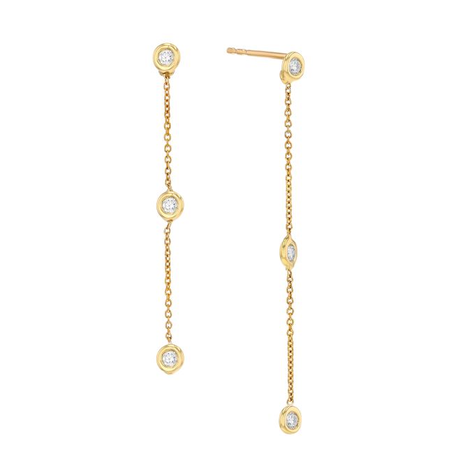 Roberto Coin Diamond Station Dangle Earrings in Yellow Gold