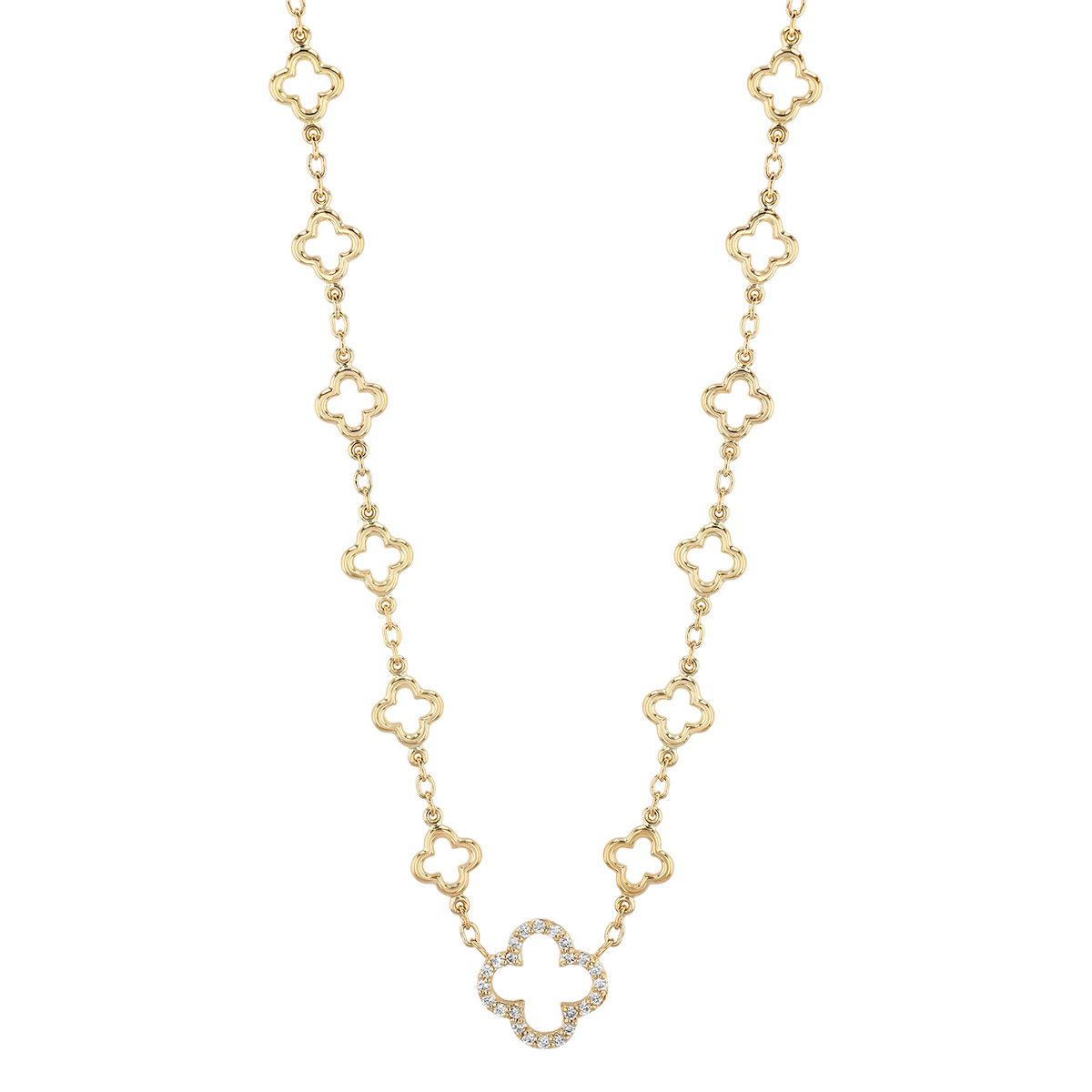Diamond Quatrefoil Station Pattern Necklace in Yellow Gold