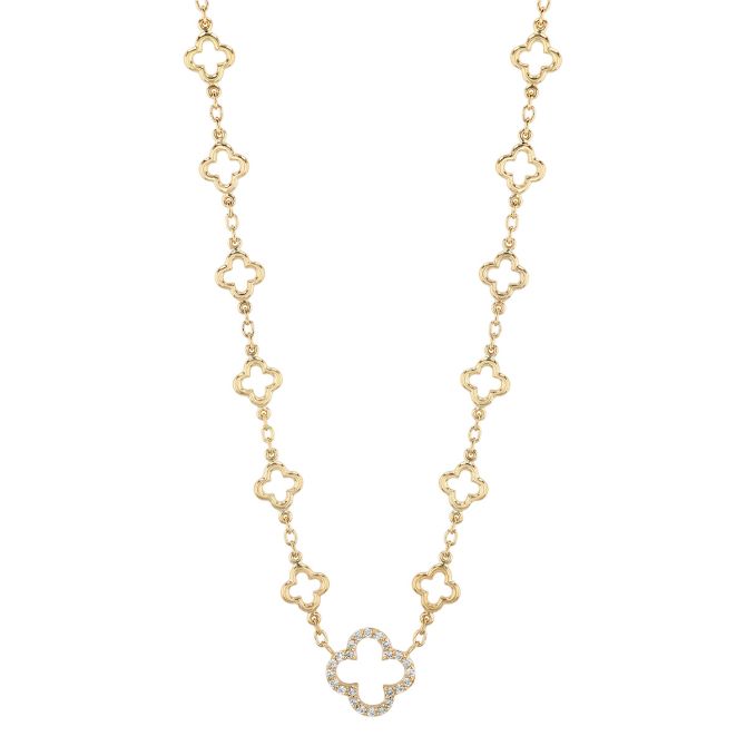 Diamond Quatrefoil Station Pattern Necklace in Yellow Gold