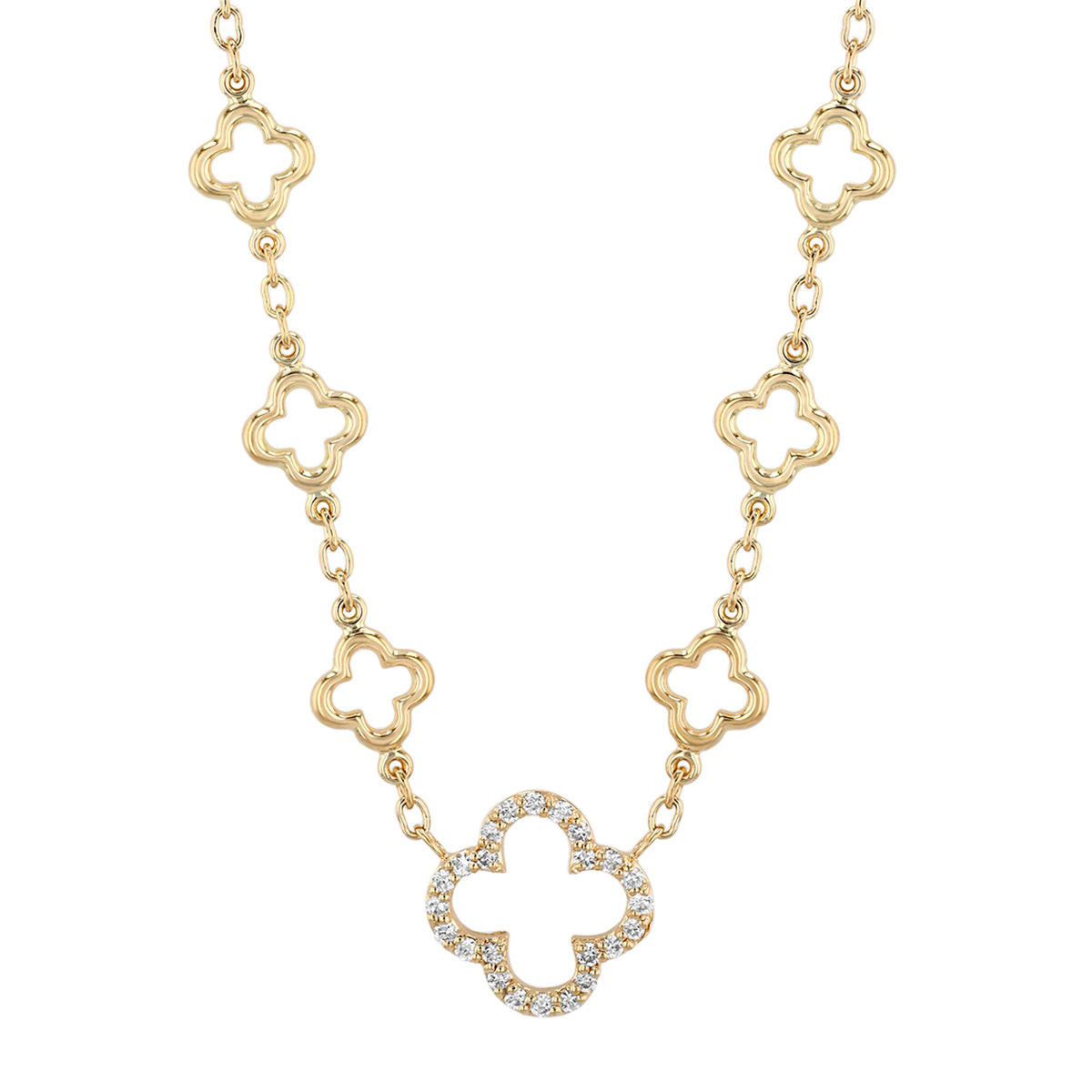 Diamond Quatrefoil Station Pattern Necklace in Yellow Gold