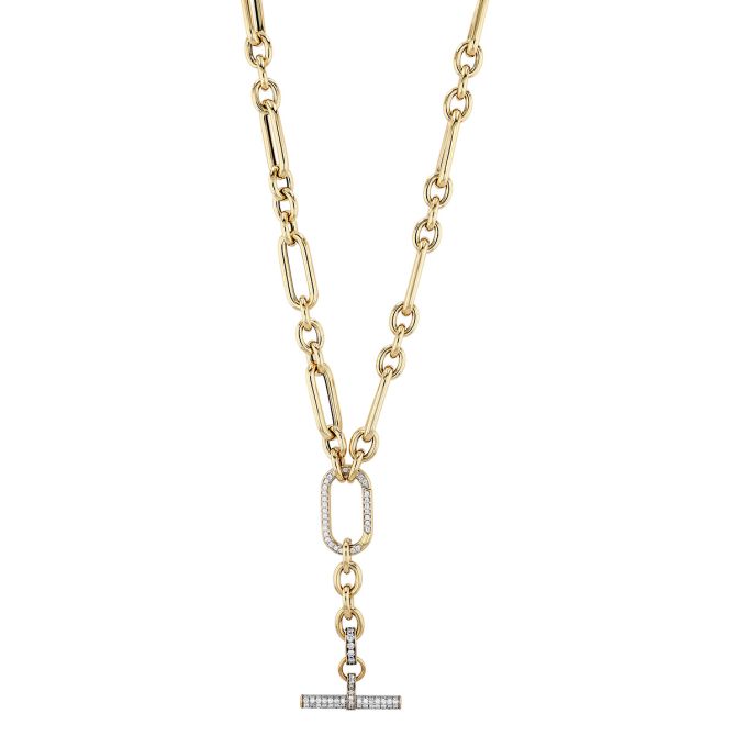 Diamond Toggle & Oval Link Necklace in Yellow Gold, 18"