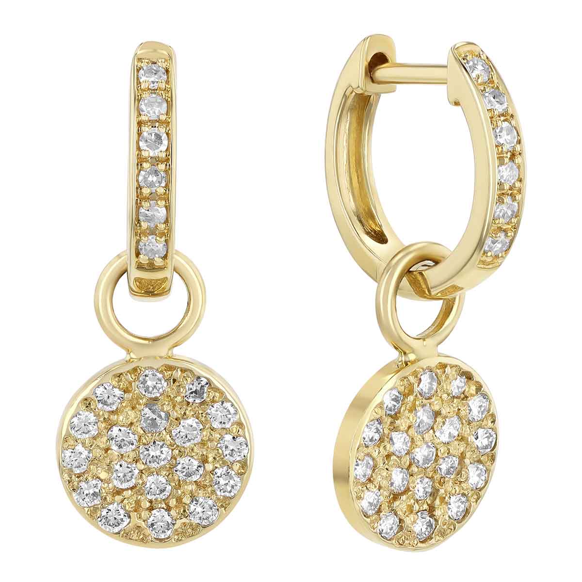 Diamond Pavé Disc Earring Charms in Yellow Gold