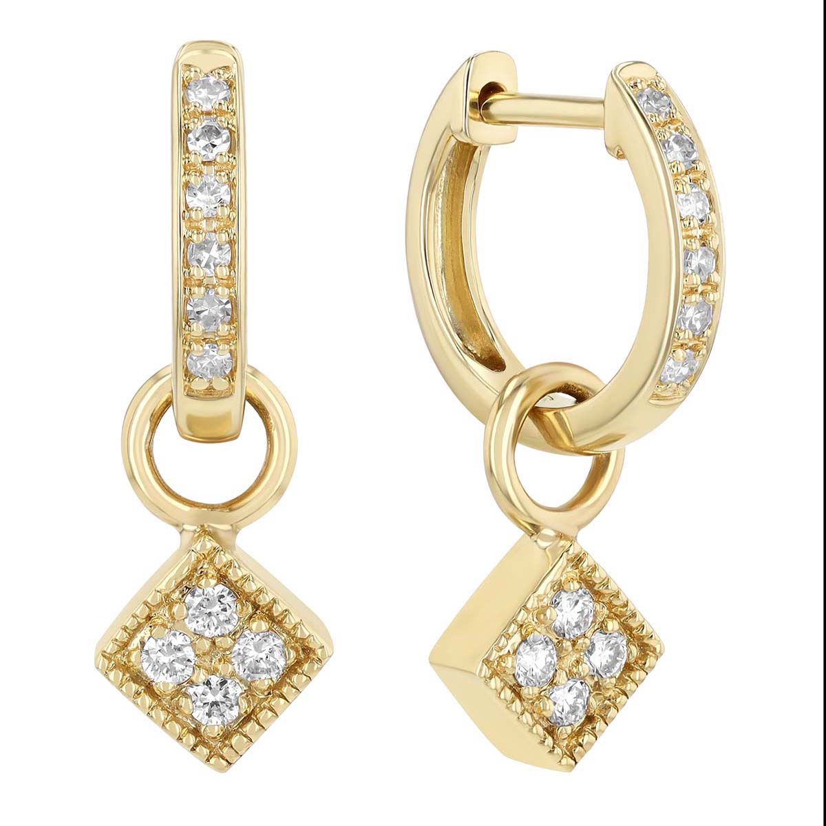 Diamond Square Earring Charms in Yellow Gold
