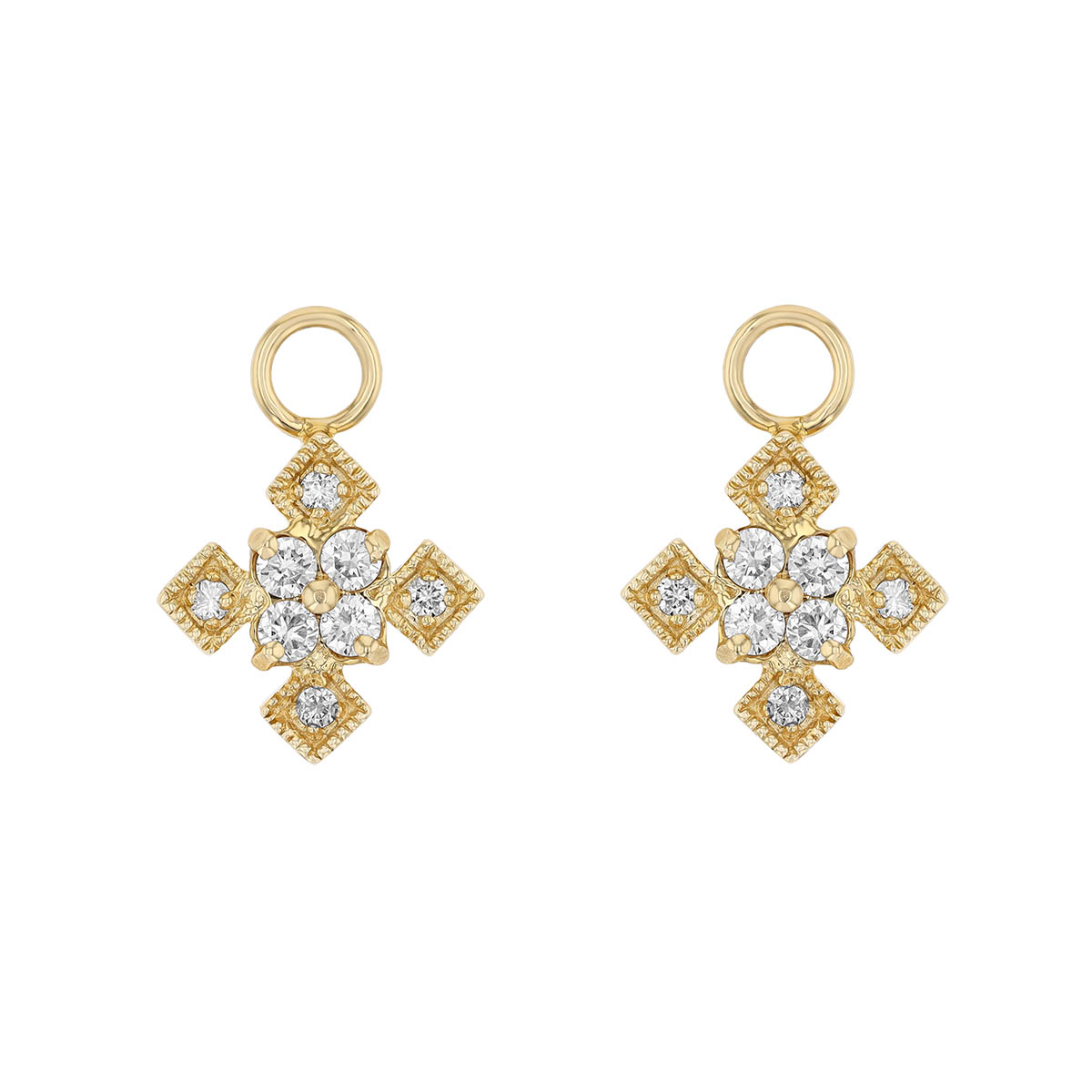 Diamond Squared Cross Earring Charms in Yellow Gold