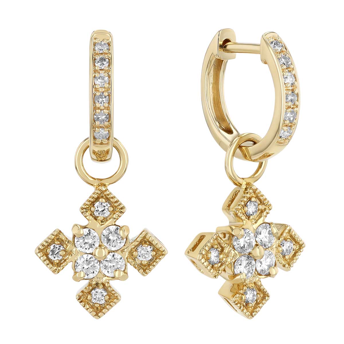 Diamond Squared Cross Earring Charms in Yellow Gold