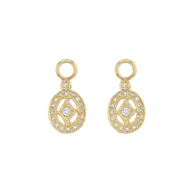 Diamond Oval Medallion Earring Charms in Yellow Gold