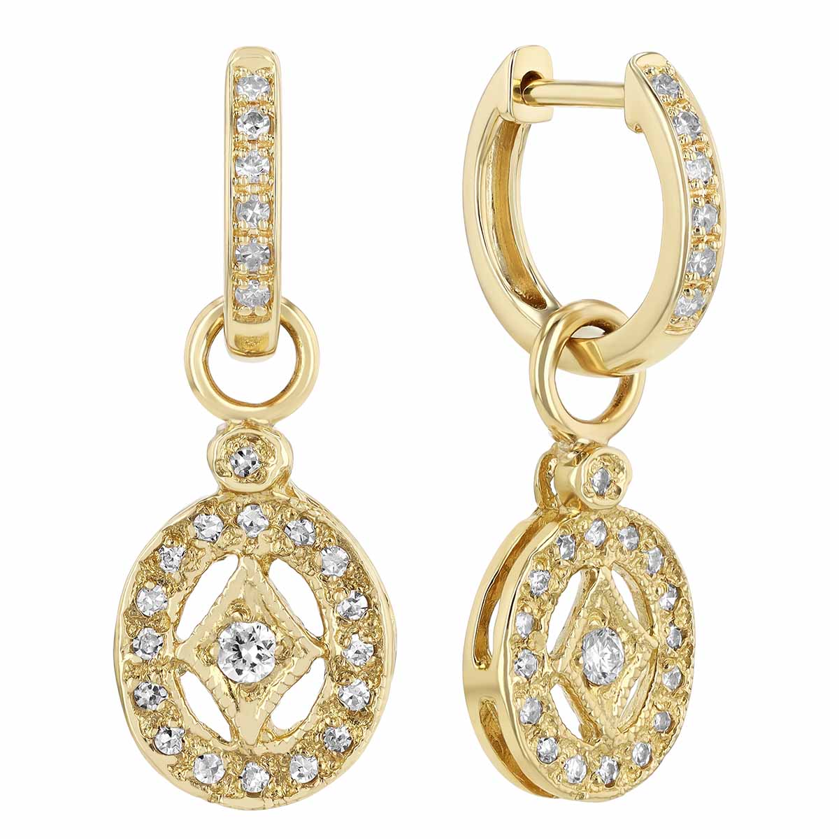 Diamond Oval Medallion Earring Charms in Yellow Gold