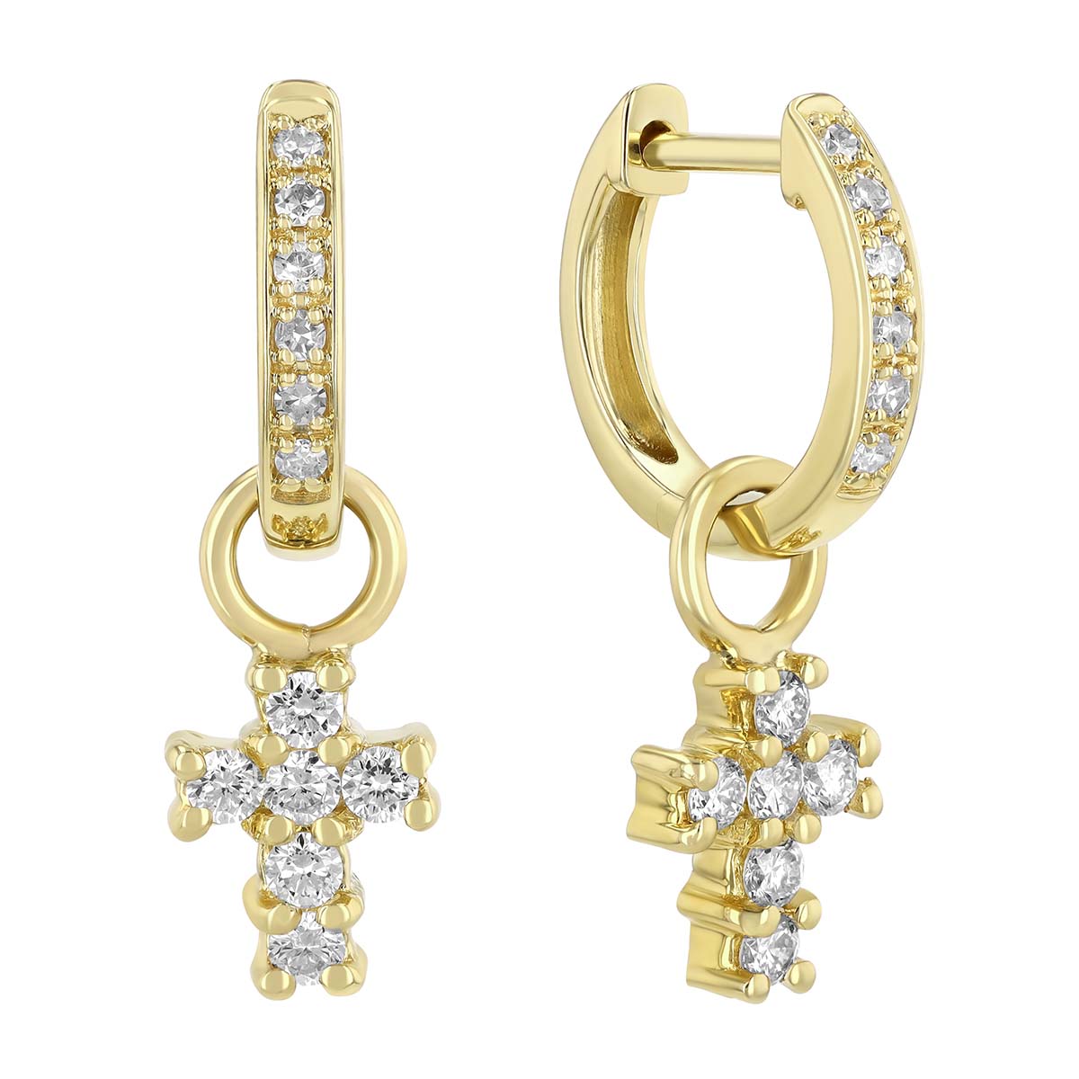 Diamond Cross Earring Charms in Yellow Gold