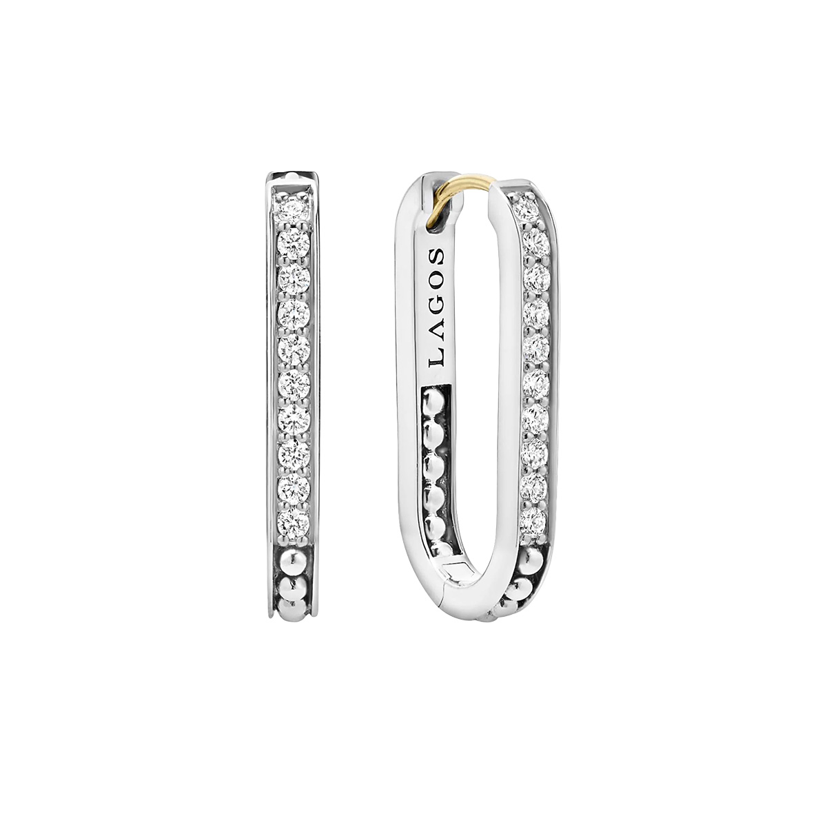 LAGOS Caviar Spark Diamond Linear Hoop Earrings in Sterling Silver